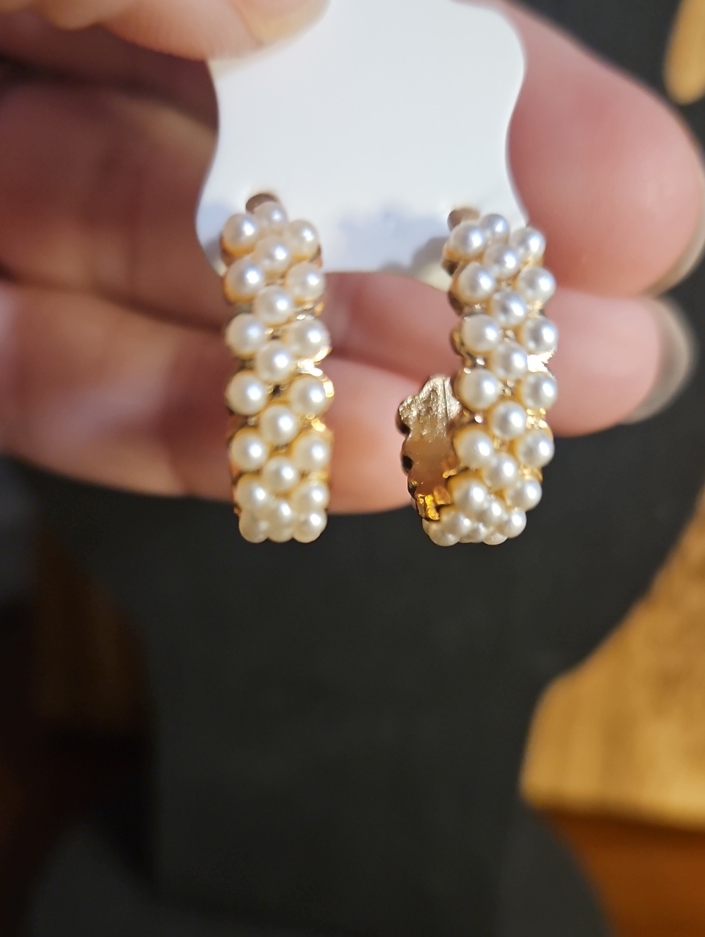 Gold Pearl Cluster Hoop Earrings for Women